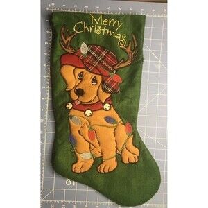 Dog Reindeer Antlers Lights 17" Christmas Puppy Xmas Stocking by Santa's Best